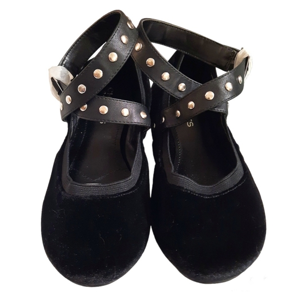 CHARLES DAVID Stud Ballet Flat Black Velvet Ankle Strap Whimsigoth NWOT 7.5 - Picture 4 of 8